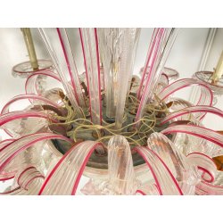 ENORME LAMPADARIO CA' REZZONICO VETRO MURANO 1800 FOGLIE 12 LUCI VENEZIA FERRO