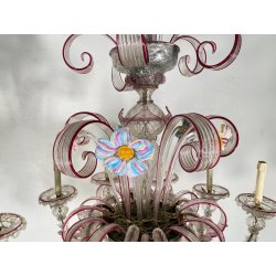 ENORME LAMPADARIO CA' REZZONICO VETRO MURANO 1800 FOGLIE 12 LUCI VENEZIA FERRO