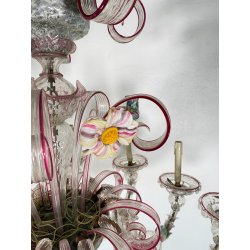 ENORME LAMPADARIO CA' REZZONICO VETRO MURANO 1800 FOGLIE 12 LUCI VENEZIA FERRO