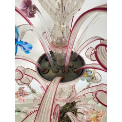 ENORME LAMPADARIO CA' REZZONICO VETRO MURANO 1800 FOGLIE 12 LUCI VENEZIA FERRO