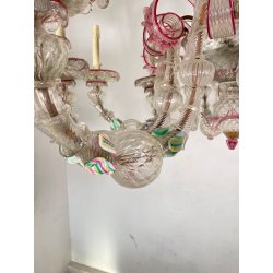 ENORME LAMPADARIO CA' REZZONICO VETRO MURANO 1800 FOGLIE 12 LUCI VENEZIA FERRO