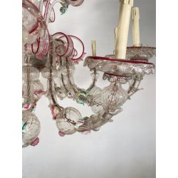 ENORME LAMPADARIO CA' REZZONICO VETRO MURANO 1800 FOGLIE 12 LUCI VENEZIA FERRO