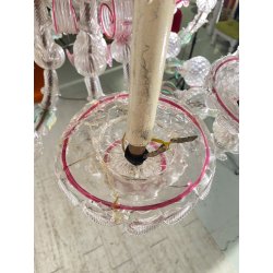 ENORME LAMPADARIO CA' REZZONICO VETRO MURANO 1800 FOGLIE 12 LUCI VENEZIA FERRO