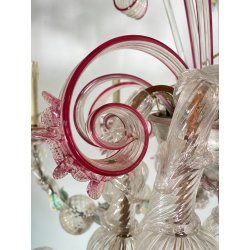 ENORME LAMPADARIO CA' REZZONICO VETRO MURANO 1800 FOGLIE 12 LUCI VENEZIA FERRO