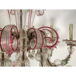 ENORME LAMPADARIO CA' REZZONICO VETRO MURANO 1800 FOGLIE 12 LUCI VENEZIA FERRO