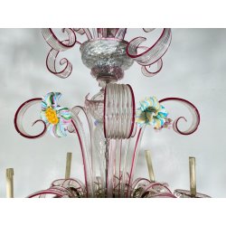 ENORME LAMPADARIO CA' REZZONICO VETRO MURANO 1800 FOGLIE 12 LUCI VENEZIA FERRO