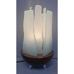 LAMPADA da TAVOLO "Forme metalliche"  BASE LEGNO DIFFUSORI VETRO GHIACCIATO '90s