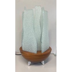 LAMPADA da TAVOLO "Forme metalliche"  BASE LEGNO DIFFUSORI VETRO GHIACCIATO '90s