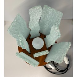 LAMPADA da TAVOLO "Forme metalliche"  BASE LEGNO DIFFUSORI VETRO GHIACCIATO '90s