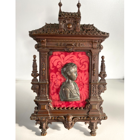 BASSORILIEVO RITRATTO San Giovanni ANTICA CORNICE ARCHITETTONICA in BRONZO '800