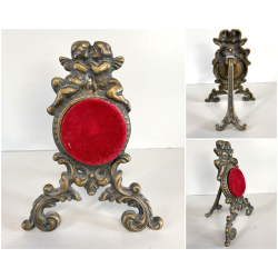 ANTICO SUPPORTO OROLOGIO TASCHINO OTTONE BRUNITO DECORO PUTTI RICCIOLI SCRITTOIO