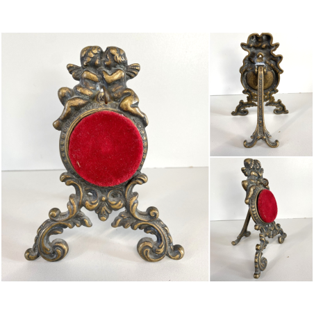 ANTICO SUPPORTO OROLOGIO TASCHINO OTTONE BRUNITO DECORO PUTTI RICCIOLI SCRITTOIO