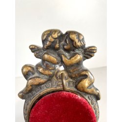 ANTICO SUPPORTO OROLOGIO TASCHINO OTTONE BRUNITO DECORO PUTTI RICCIOLI SCRITTOIO