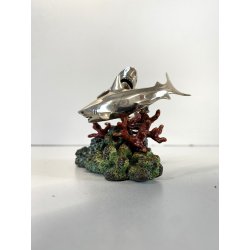 PICCOLA SCULTURA SQUALI PUNZONE ARGENTO 800 BASE POLICROMA BARRIERA CORALLINA