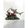 PICCOLA SCULTURA SQUALI PUNZONE ARGENTO 800 BASE POLICROMA BARRIERA CORALLINA
