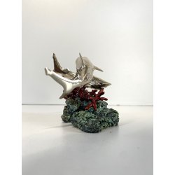 PICCOLA SCULTURA SQUALI PUNZONE ARGENTO 800 BASE POLICROMA BARRIERA CORALLINA