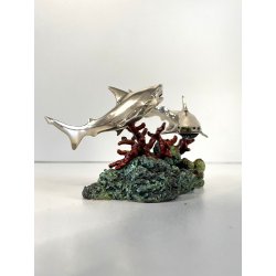 PICCOLA SCULTURA SQUALI PUNZONE ARGENTO 800 BASE POLICROMA BARRIERA CORALLINA