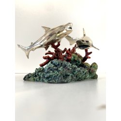 PICCOLA SCULTURA SQUALI PUNZONE ARGENTO 800 BASE POLICROMA BARRIERA CORALLINA