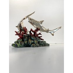 PICCOLA SCULTURA SQUALI PUNZONE ARGENTO 800 BASE POLICROMA BARRIERA CORALLINA