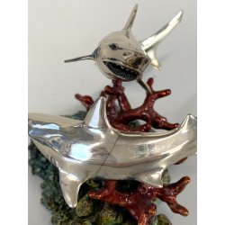 PICCOLA SCULTURA SQUALI PUNZONE ARGENTO 800 BASE POLICROMA BARRIERA CORALLINA