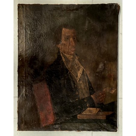 ANTICO DIPINTO OLIO TELA RITRATTO "Giacomo Boccioloni Speziale di Varallo" '800