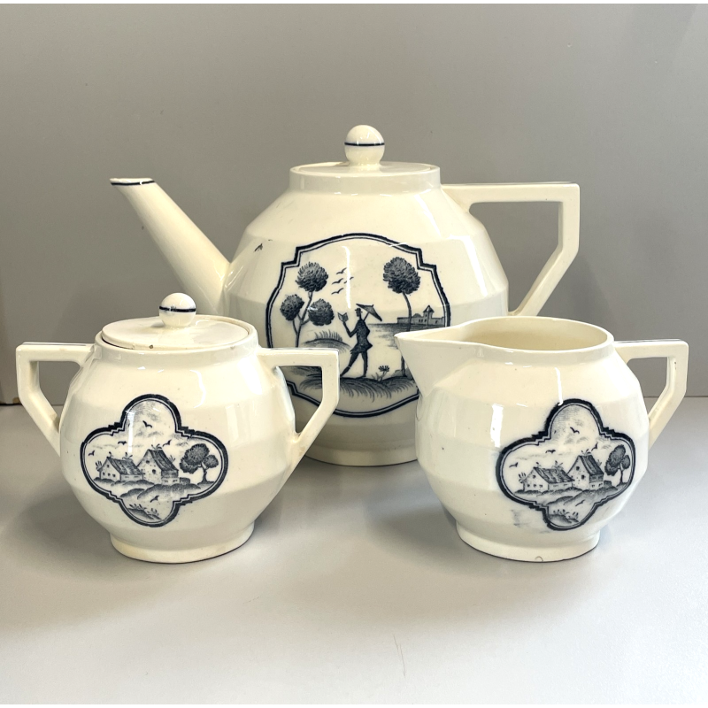 SERVIZIO DA TE CERAMICA ITALIANA SCI LAVENO LATTIERA ZUCCHERIERA TEIERA DECORO