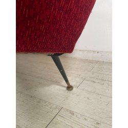 ANTICO DIVANO VINTAGE TESSUTO ROSSO ANNI 50 GAMBE OTTONE SOFA ITALIA DESIGN