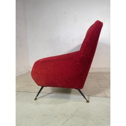 ANTICO DIVANO VINTAGE TESSUTO ROSSO ANNI 50 GAMBE OTTONE SOFA ITALIA DESIGN