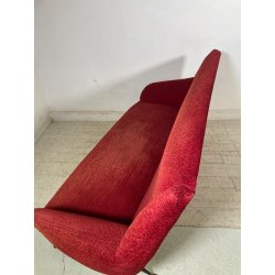 ANTICO DIVANO VINTAGE TESSUTO ROSSO ANNI 50 GAMBE OTTONE SOFA ITALIA DESIGN