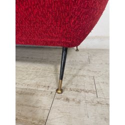 ANTICO DIVANO VINTAGE TESSUTO ROSSO ANNI 50 GAMBE OTTONE SOFA ITALIA DESIGN