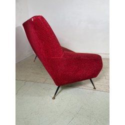ANTICO DIVANO VINTAGE TESSUTO ROSSO ANNI 50 GAMBE OTTONE SOFA ITALIA DESIGN