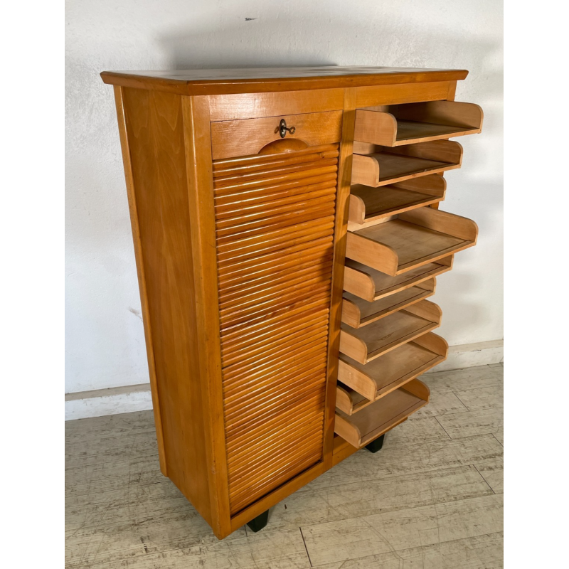 ANTICO SCHEDARIO VINTAGE UFFICIO ANNI 50 CASSETTIERA SERRANDA ARCHIVIO STIPO