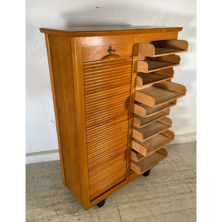 ANTICO SCHEDARIO VINTAGE UFFICIO ANNI 50 CASSETTIERA SERRANDA ARCHIVIO STIPO