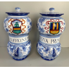 COPPIA VASI DERUTA MAIOLICA CERAMICA ALBARELLO DECORO DIPINTO BLU VASE COFFEINUM