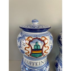 COPPIA VASI DERUTA MAIOLICA CERAMICA ALBARELLO DECORO DIPINTO BLU VASE COFFEINUM