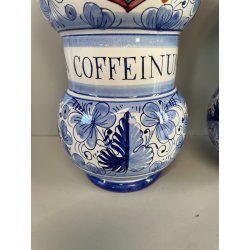 COPPIA VASI DERUTA MAIOLICA CERAMICA ALBARELLO DECORO DIPINTO BLU VASE COFFEINUM