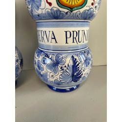 COPPIA VASI DERUTA MAIOLICA CERAMICA ALBARELLO DECORO DIPINTO BLU VASE COFFEINUM