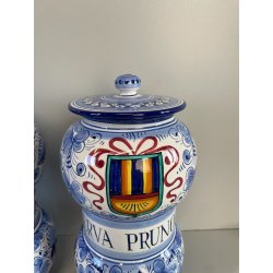 COPPIA VASI DERUTA MAIOLICA CERAMICA ALBARELLO DECORO DIPINTO BLU VASE COFFEINUM