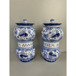 COPPIA VASI DERUTA MAIOLICA CERAMICA ALBARELLO DECORO DIPINTO BLU VASE COFFEINUM
