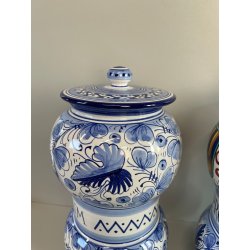 COPPIA VASI DERUTA MAIOLICA CERAMICA ALBARELLO DECORO DIPINTO BLU VASE COFFEINUM