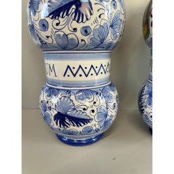 COPPIA VASI DERUTA MAIOLICA CERAMICA ALBARELLO DECORO DIPINTO BLU VASE COFFEINUM