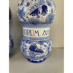COPPIA VASI DERUTA MAIOLICA CERAMICA ALBARELLO DECORO DIPINTO BLU VASE COFFEINUM