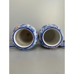 COPPIA VASI DERUTA MAIOLICA CERAMICA ALBARELLO DECORO DIPINTO BLU VASE COFFEINUM