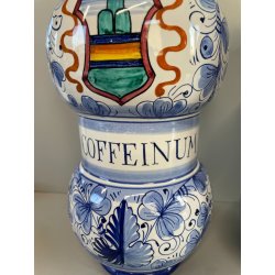 COPPIA VASI DERUTA MAIOLICA CERAMICA ALBARELLO DECORO DIPINTO BLU VASE COFFEINUM