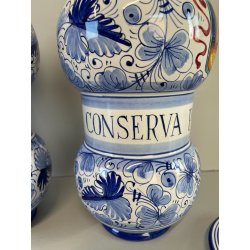 COPPIA VASI DERUTA MAIOLICA CERAMICA ALBARELLO DECORO DIPINTO BLU VASE COFFEINUM
