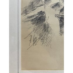 QUADRO DISEGNO SCHIZZO Alessandro Giozza SCORCIO BAITA MONTAGNE DOMODOSSOLA '900