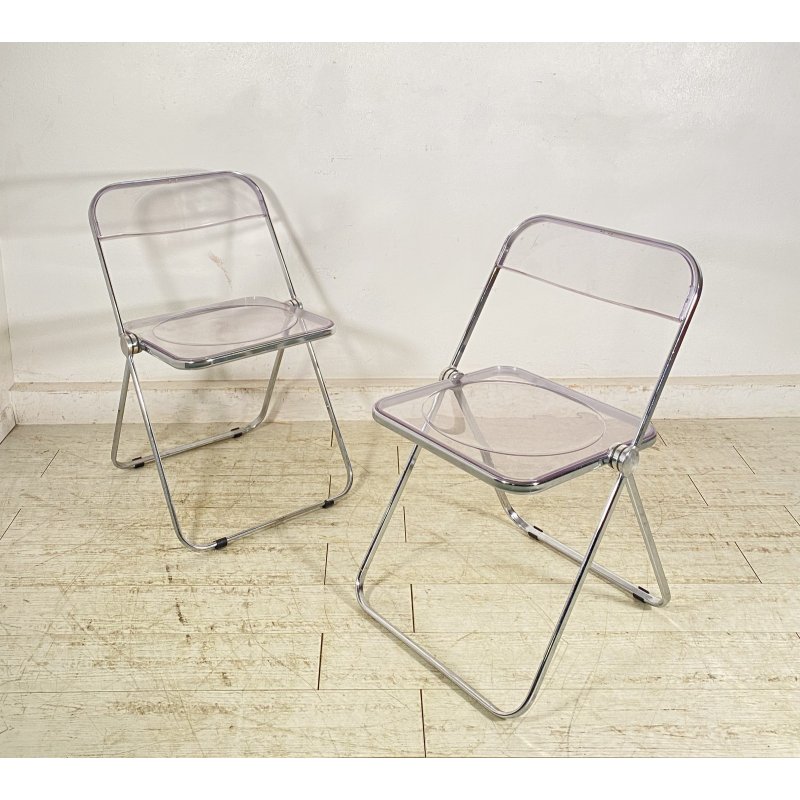 COPPIA SEDIA PIEGHEVOLE Plia Giancarlo Piretti Anonima Castelli CROMO ANNI 70