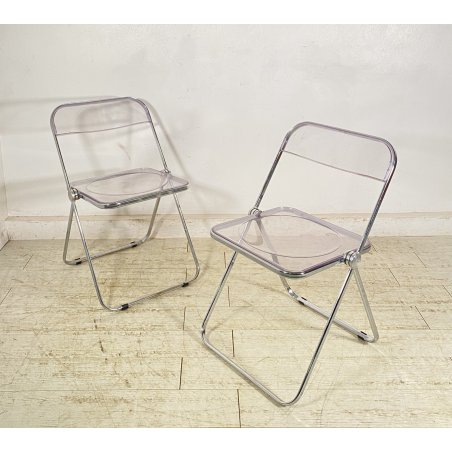 COPPIA SEDIA PIEGHEVOLE Plia Giancarlo Piretti Anonima Castelli CROMO ANNI 70