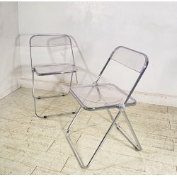 COPPIA SEDIA PIEGHEVOLE Plia Giancarlo Piretti Anonima Castelli CROMO ANNI 70