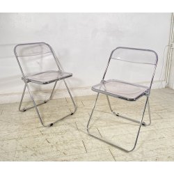 COPPIA SEDIA PIEGHEVOLE Plia Giancarlo Piretti Anonima Castelli CROMO ANNI 70